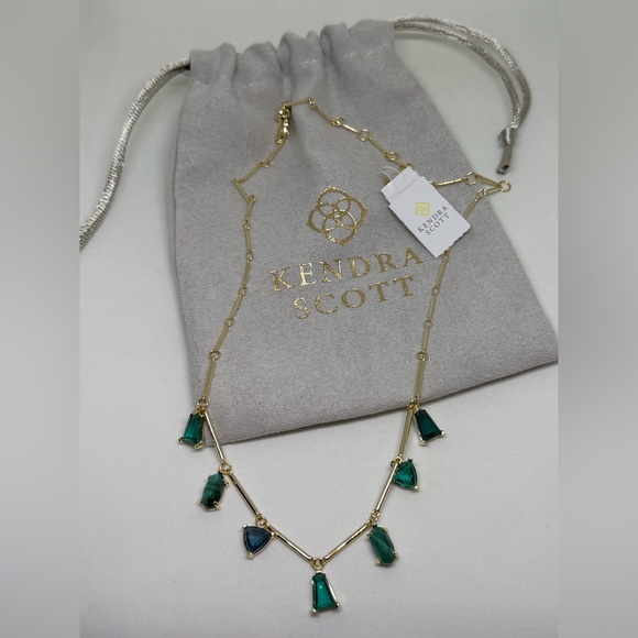 NEW Kendra Scott BLAIR Gold Jewel Strand Necklace Emerald Mix Green Dust Bag - Picture 3 of 7